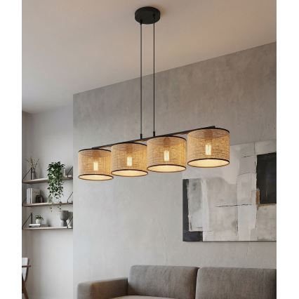 Lampada a sospensione ECO su cavo 4xE27/15W/230V beige/rattan