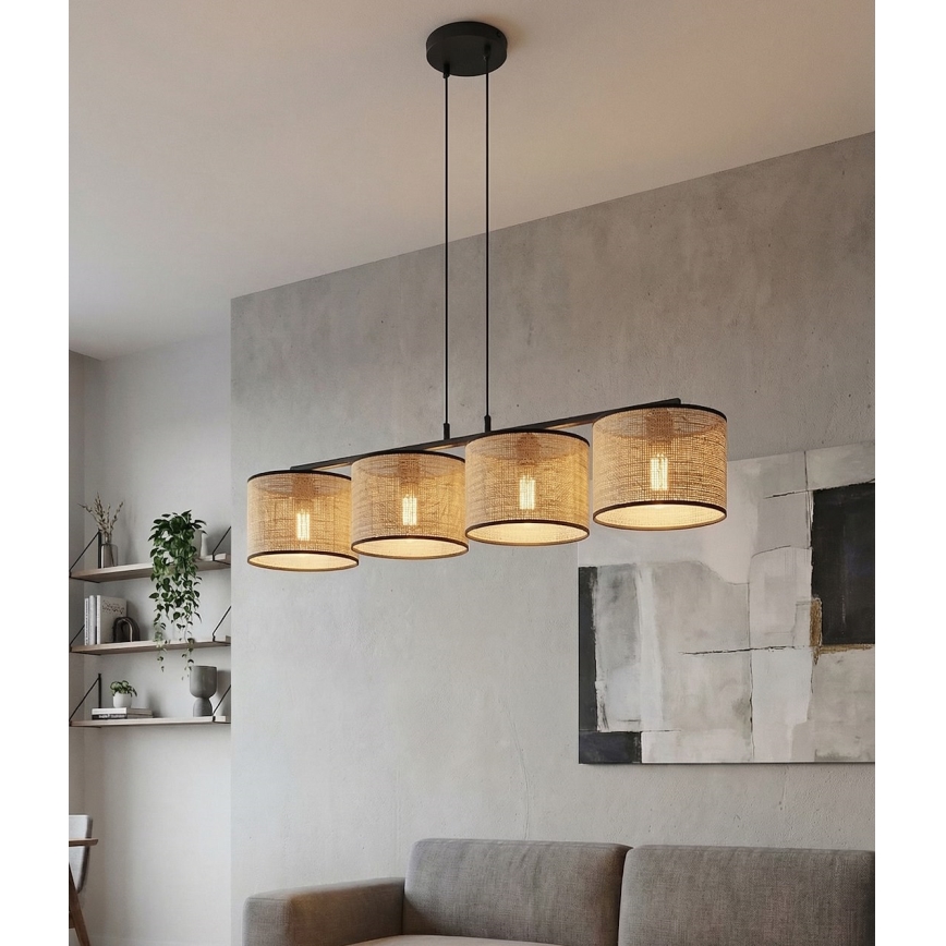 Lampada a sospensione ECO su cavo 4xE27/15W/230V beige/rattan