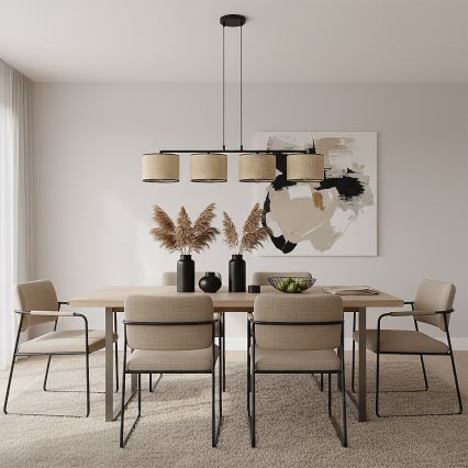 Lampada a sospensione ECO su cavo 4xE27/15W/230V beige/rattan