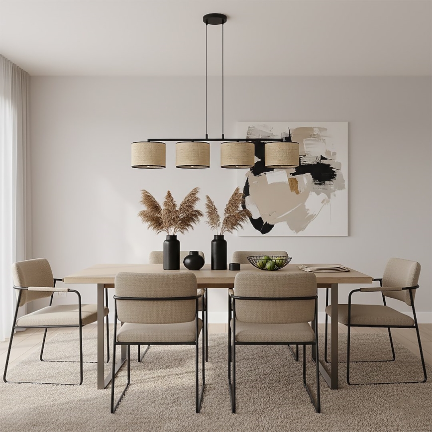 Lampada a sospensione ECO su cavo 4xE27/15W/230V beige/rattan