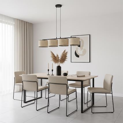 Lampada a sospensione ECO su cavo 4xE27/15W/230V beige/rattan