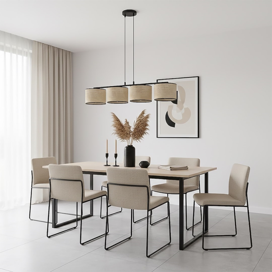Lampada a sospensione ECO su cavo 4xE27/15W/230V beige/rattan
