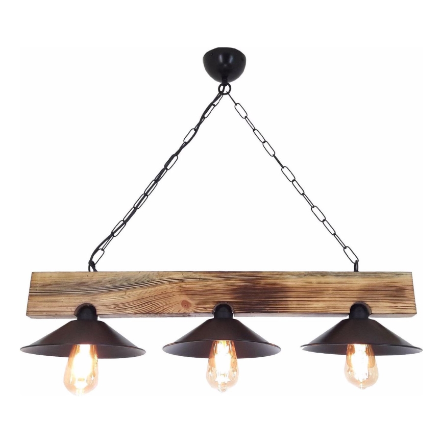 Lampada a sospensione HEPSI con cavo 3xE27/40W/230V, abete rosso/noce