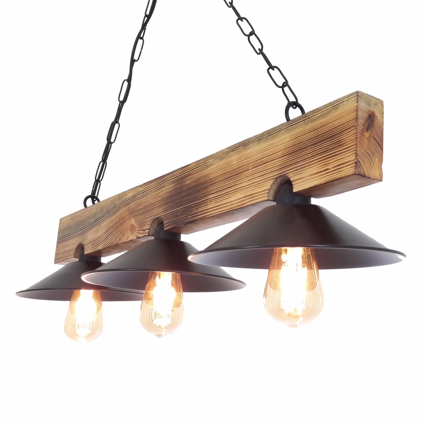 Lampada a sospensione HEPSI con cavo 3xE27/40W/230V, abete rosso/noce
