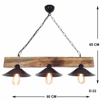 Lampada a sospensione HEPSI con cavo 3xE27/40W/230V, abete rosso/noce