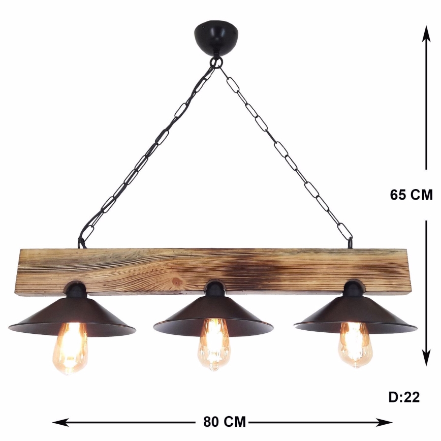 Lampada a sospensione HEPSI con cavo 3xE27/40W/230V, abete rosso/noce