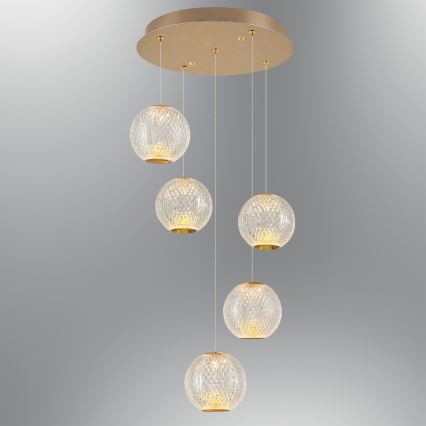 Lampada a sospensione LED CREMONA 5xLED/5W/230V 3000K oro