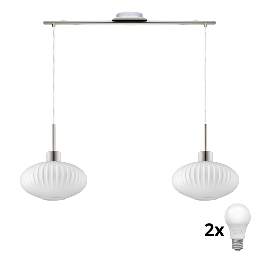 Lampada a sospensione LED HARMA 2xE27/60W/230V cromo opaco/bianco