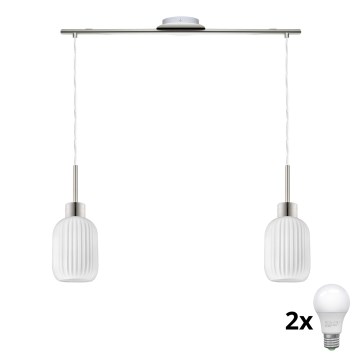 Lampada a sospensione LED HARMA 2xE27/60W/230V cromo opaco/bianco