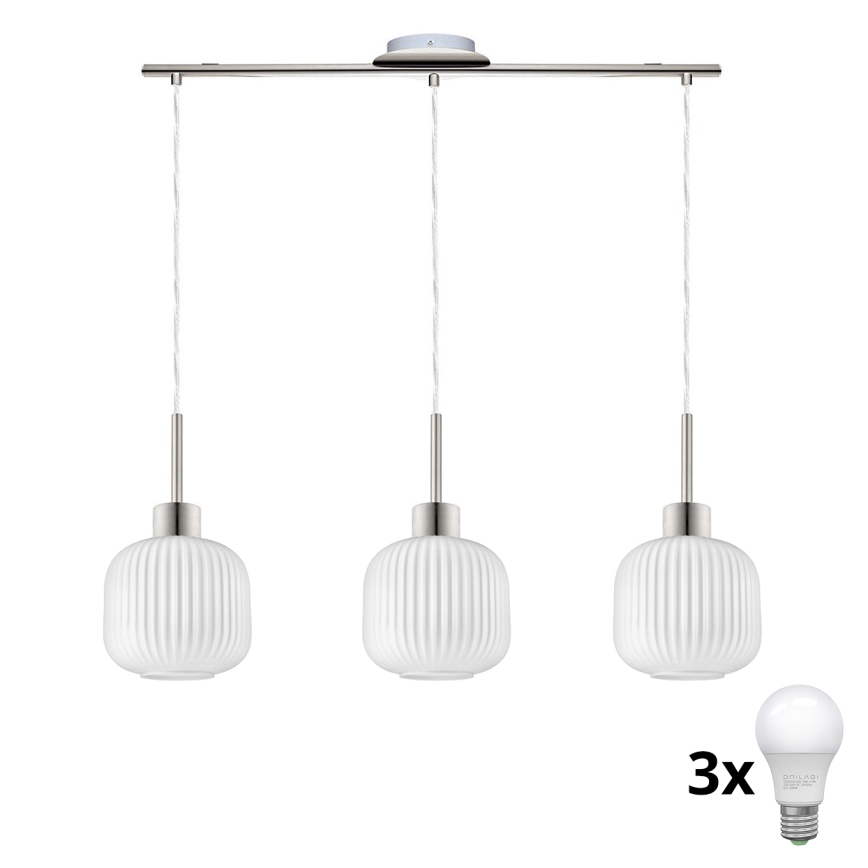 Lampada a sospensione LED HARMA 3xE27/60W/230V cromo opaco/bianco