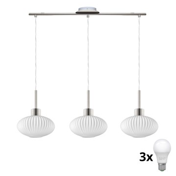 Lampada a sospensione LED HARMA 3xE27/60W/230V cromo opaco/bianco