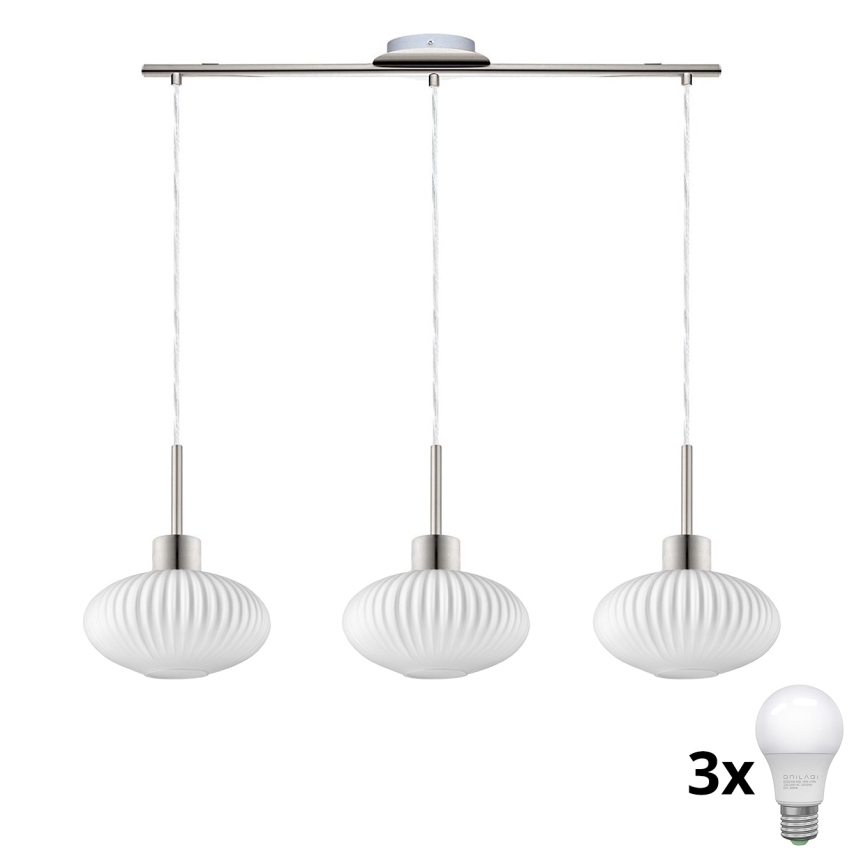 Lampada a sospensione LED HARMA 3xE27/60W/230V cromo opaco/bianco