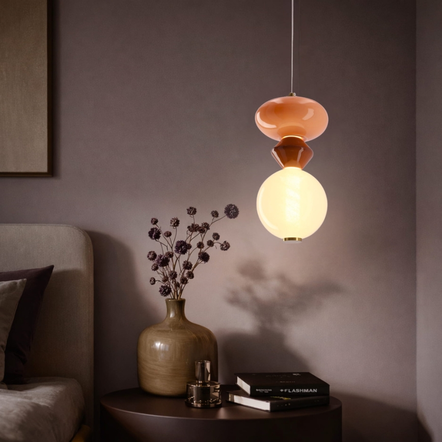 Lampada a sospensione LED su cavo FLORES LED/10W/230V oro/arancione/marrone