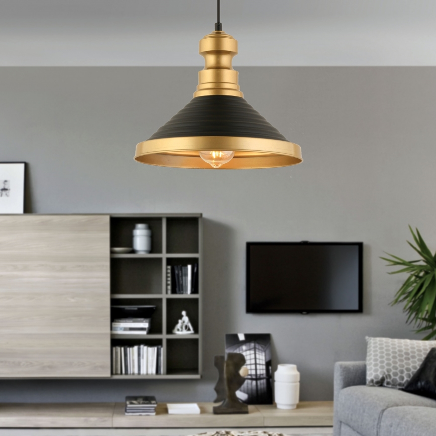 Lampada a sospensione MONZA 1xE27/40W/230V, 30 cm nera/oro