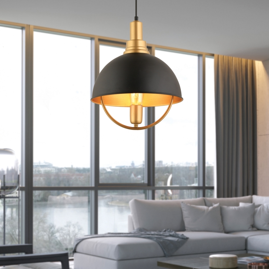 Lampada a sospensione MONZA 1xE27/40W/230V Ø 30 cm nera/oro