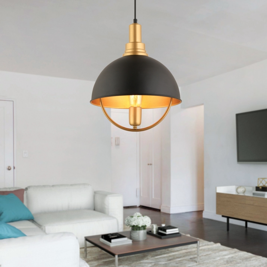 Lampada a sospensione MONZA 1xE27/40W/230V Ø 30 cm nera/oro