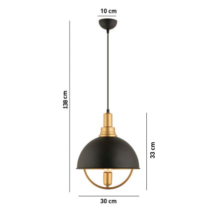 Lampada a sospensione MONZA 1xE27/40W/230V Ø 30 cm nera/oro