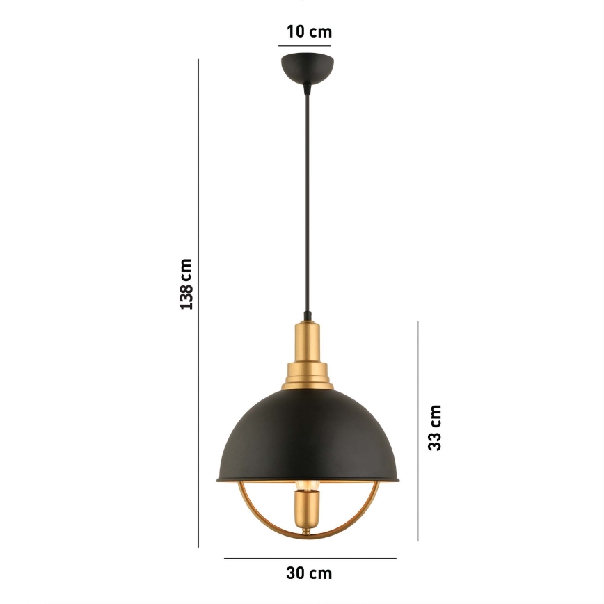 Lampada a sospensione MONZA 1xE27/40W/230V Ø 30 cm nera/oro