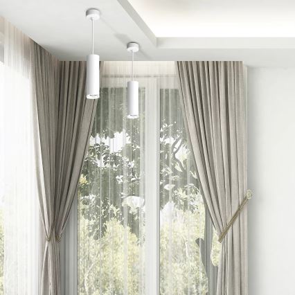 Lampada a sospensione per bagno LED RGBW dimmerabile su cavo TURYN 1xGU10/4,8W/230V 3000K IP44 bianco + telecomando