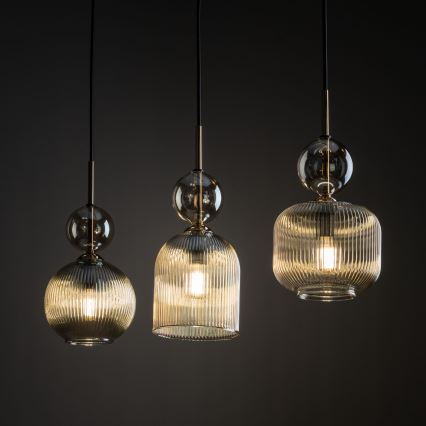 Lampada a sospensione SOPHIA con cavo 3xE14/10W/230V Nero/Beige fumé