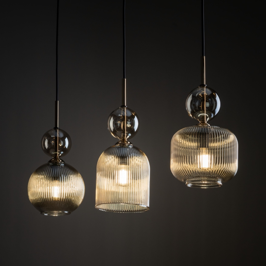 Lampada a sospensione SOPHIA con cavo 3xE14/10W/230V Nero/Beige fumé