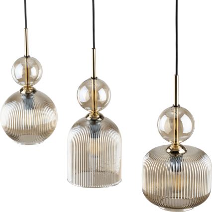 Lampada a sospensione SOPHIA con cavo 3xE14/10W/230V Nero/Beige fumé