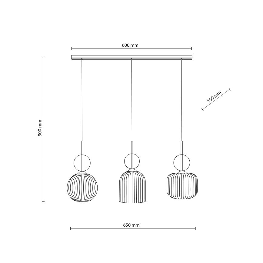 Lampada a sospensione SOPHIA con cavo 3xE14/10W/230V Nero/Beige fumé