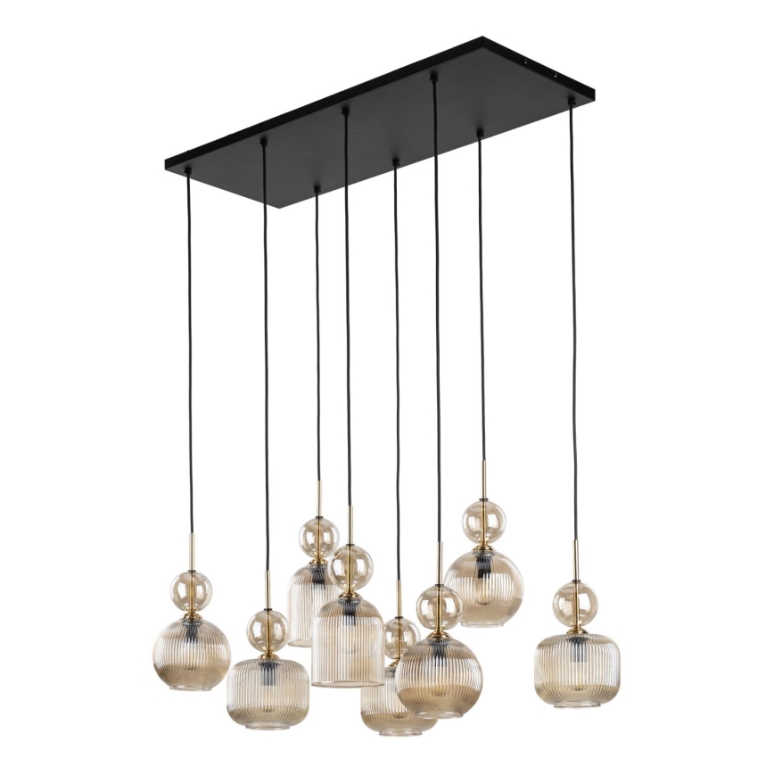 Lampada a sospensione SOPHIA con cavo 8xE14/10W/230V Nero/Beige fumé