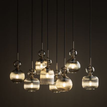 Lampada a sospensione SOPHIA con cavo 8xE14/10W/230V Nero/Beige fumé