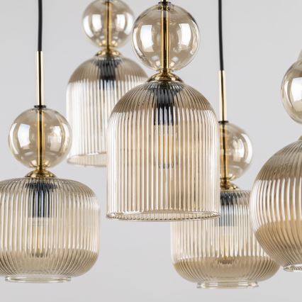 Lampada a sospensione SOPHIA con cavo 8xE14/10W/230V Nero/Beige fumé