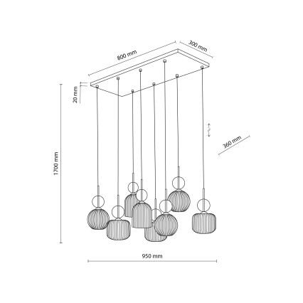 Lampada a sospensione SOPHIA con cavo 8xE14/10W/230V Nero/Beige fumé