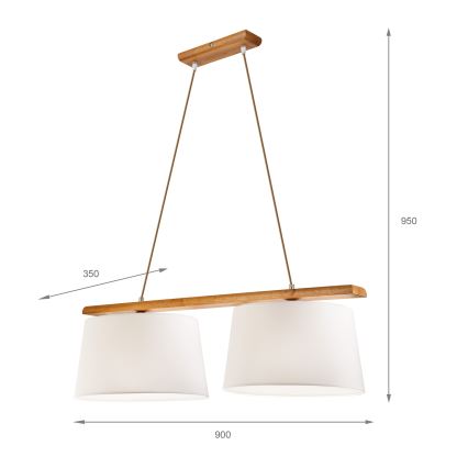 Lampada a sospensione su cavo AIDA 2xE27/60W/230V Ø 35 cm rovere