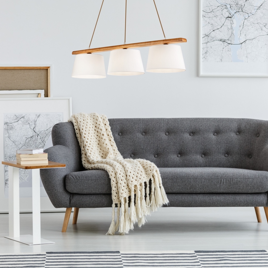 Lampada a sospensione su cavo AIDA, 3x E27/60W/230V, Ø 25 cm, rovere