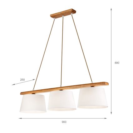Lampada a sospensione su cavo AIDA, 3x E27/60W/230V, Ø 25 cm, rovere