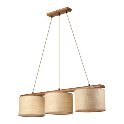 Lampada a sospensione su cavo AIDA 3xE27/15W/230V Ø 25 cm rovere/rafia