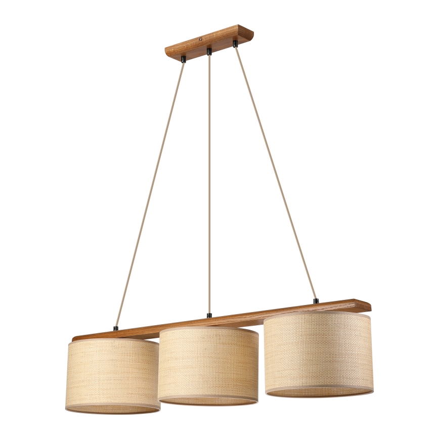 Lampada a sospensione su cavo AIDA 3xE27/15W/230V Ø 25 cm rovere/rafia
