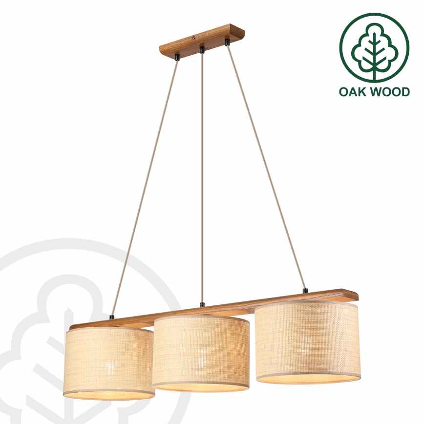 Lampada a sospensione su cavo AIDA 3xE27/15W/230V Ø 25 cm rovere/rafia
