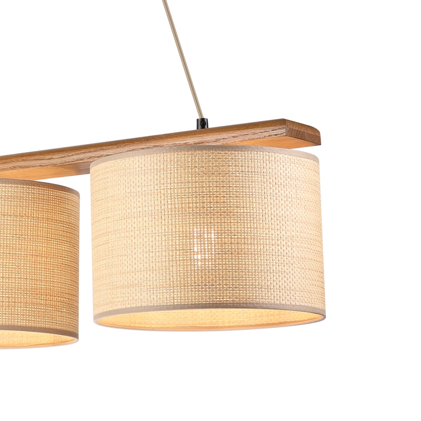 Lampada a sospensione su cavo AIDA 3xE27/15W/230V Ø 25 cm rovere/rafia