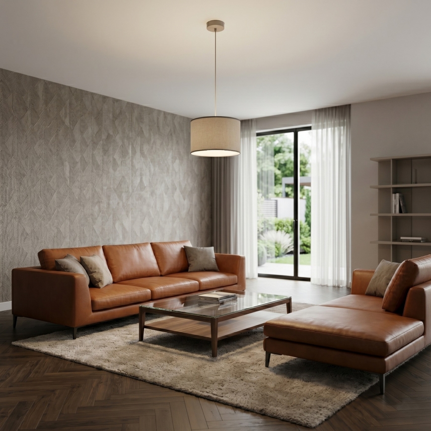 Lampada a sospensione su cavo ARDEN 1xE27/15W/230V Ø 40 cm beige