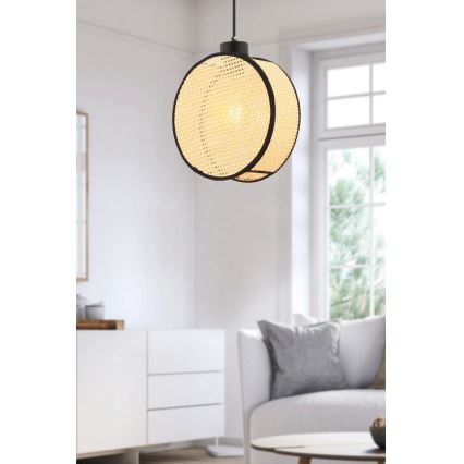 Lampada a sospensione su cavo DRUM 1xE27/60W/230V beige/nero