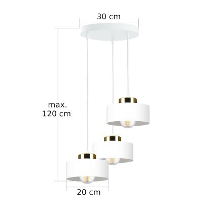 Lampada a sospensione su cavo IGNIA 3xE27/60W/230V bianco