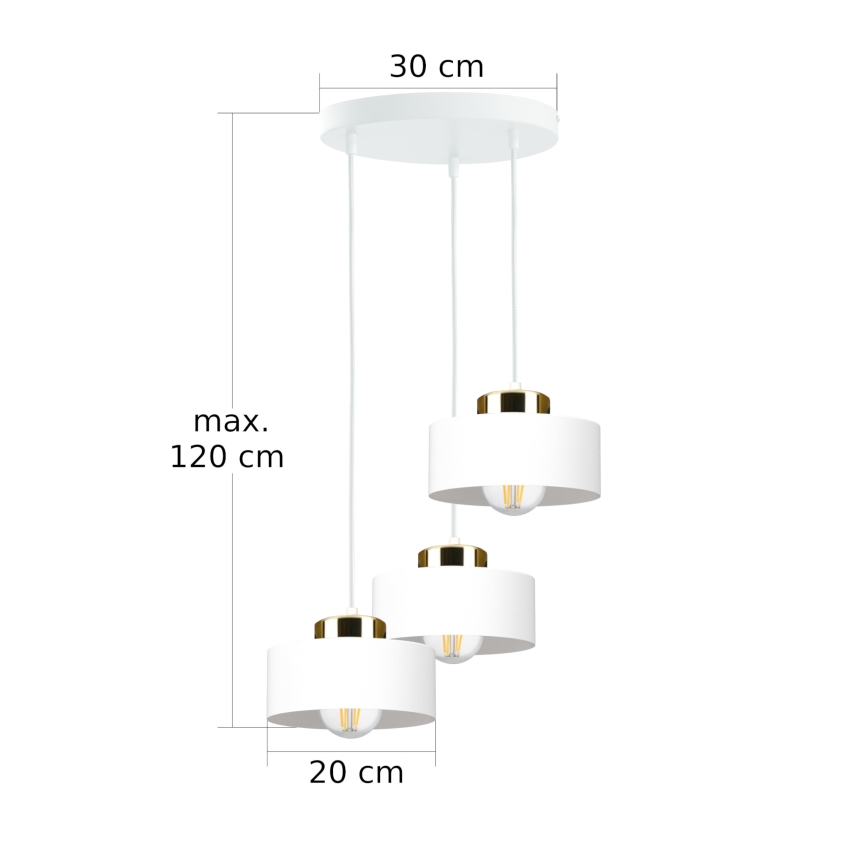 Lampada a sospensione su cavo IGNIA 3xE27/60W/230V bianco
