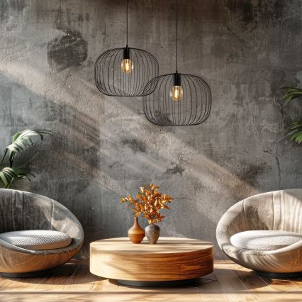 Lampada a sospensione su cavo OVELLA 1xE27/15W/230V Ø 46 cm nero