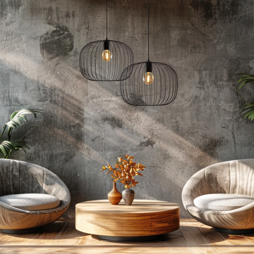 Lampada a sospensione su cavo OVELLA 1xE27/15W/230V Ø 46 cm nero