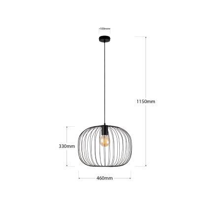 Lampada a sospensione su cavo OVELLA 1xE27/15W/230V Ø 46 cm nero