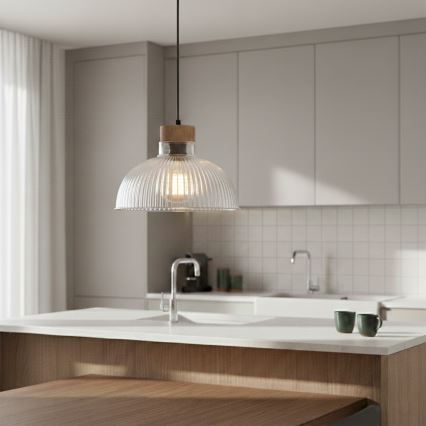 Lampada a sospensione su cavo PIA 1xE27/60W/230V Ø 30 cm rovere