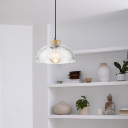 Lampada a sospensione su cavo PIA 1xE27/60W/230V Ø 30 cm rovere