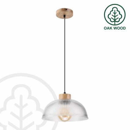 Lampada a sospensione su cavo PIA 1xE27/60W/230V Ø 30 cm rovere
