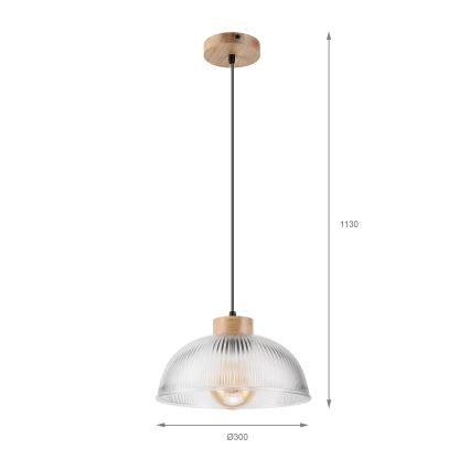 Lampada a sospensione su cavo PIA 1xE27/60W/230V Ø 30 cm rovere