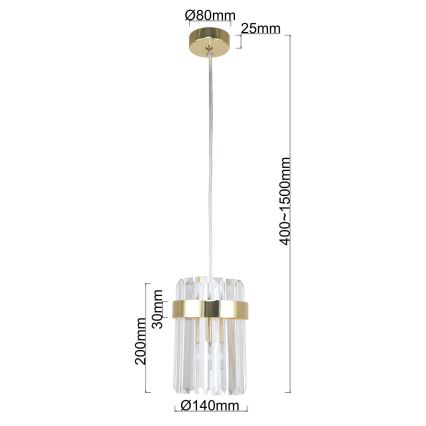 Lampada a sospensione su cavo VETRO 1xE14/10W/230V oro